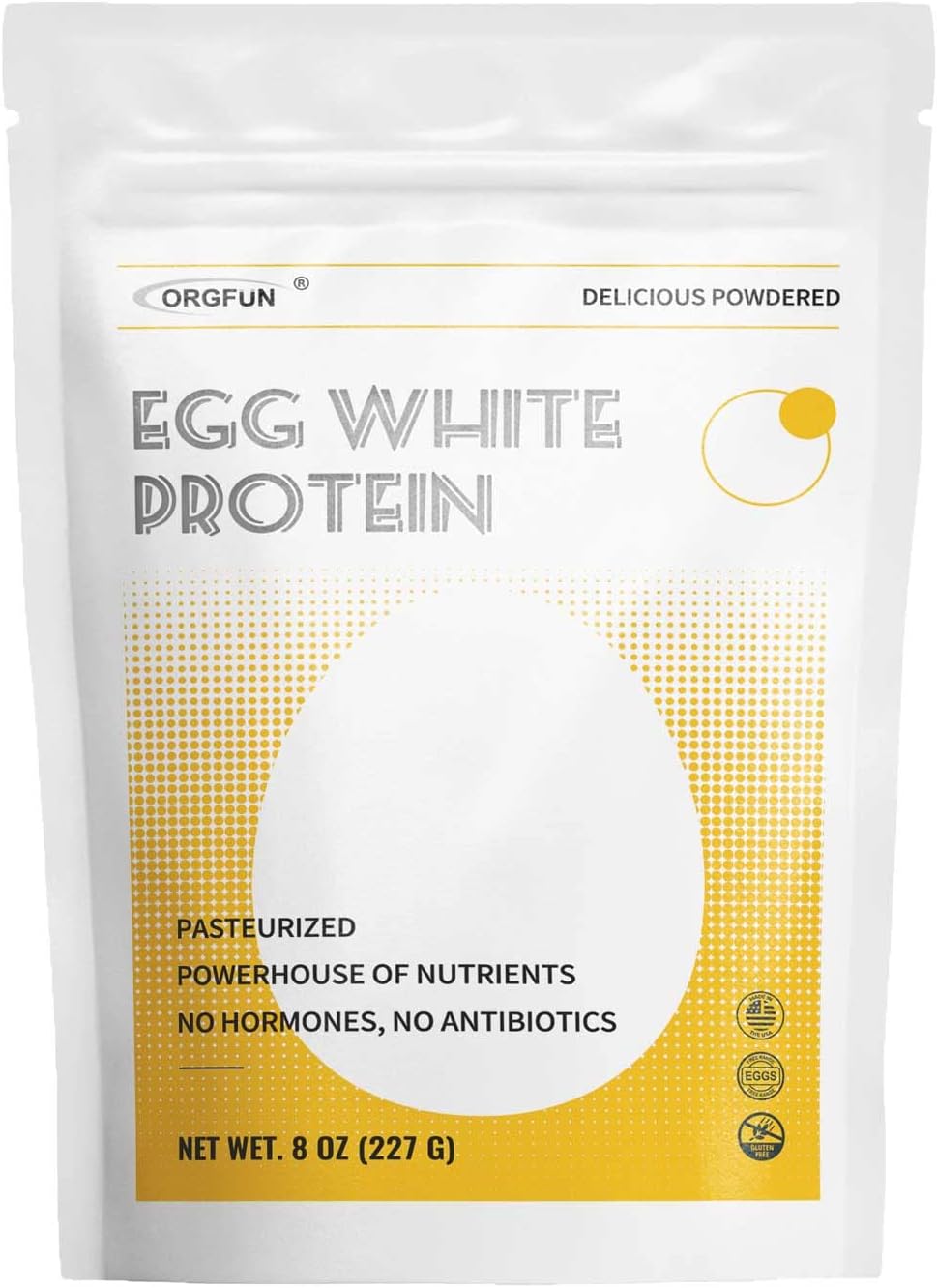 ORGFUN Egg White Powder 8 Oz, Pasteurized Egg White Powder, Gluten-Free, Non-GMO, Ideal for Baking