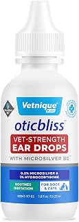 Vetnique Oticbliss Cat & Dog Ear Infection Treatment Drops - with 1% Hydrocortisone & MicroSilver BG for Dog Yeast Ear Infections - Vet Recommended Cat & Dog Ear Cleaner for Itchy Ear Relief