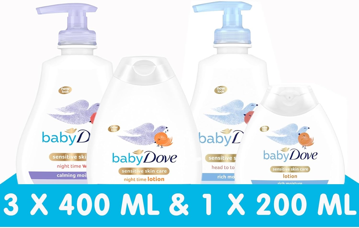 Baby Dove Rich Moisture Head to Toe Baby Wash 400ml & Lotion 200ml + Calming Moisture Head to Toe Wash & Lotion 400ml
