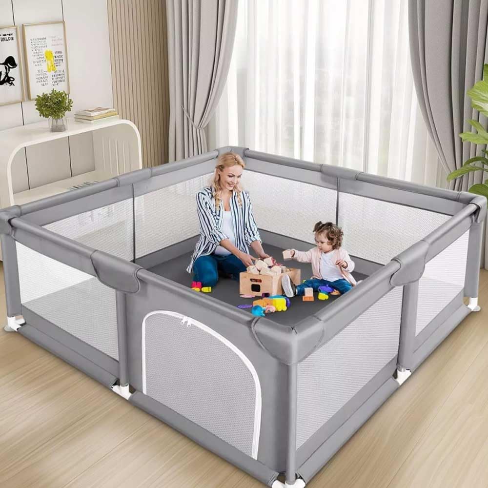 Baby Playpen, Foldable Baby Playpen Fence Gym - Large Spacious Play Mat with 50 Ocean Balls 4 Handles 360° View for Baby and Toddlers