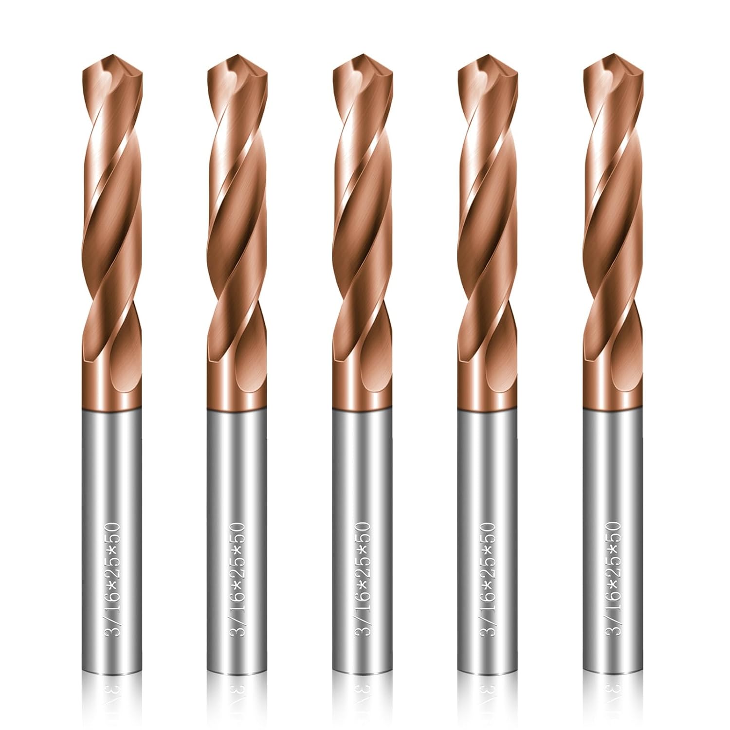 Solid Carbide 3/16" Drill Bits, Tungsten Carbide Drill Bit Set with TISIN Coated, Metal Drill Bit Set for Stainless Steel Hardened Steel Cast Iron Alloy Copper, 5 Pcs