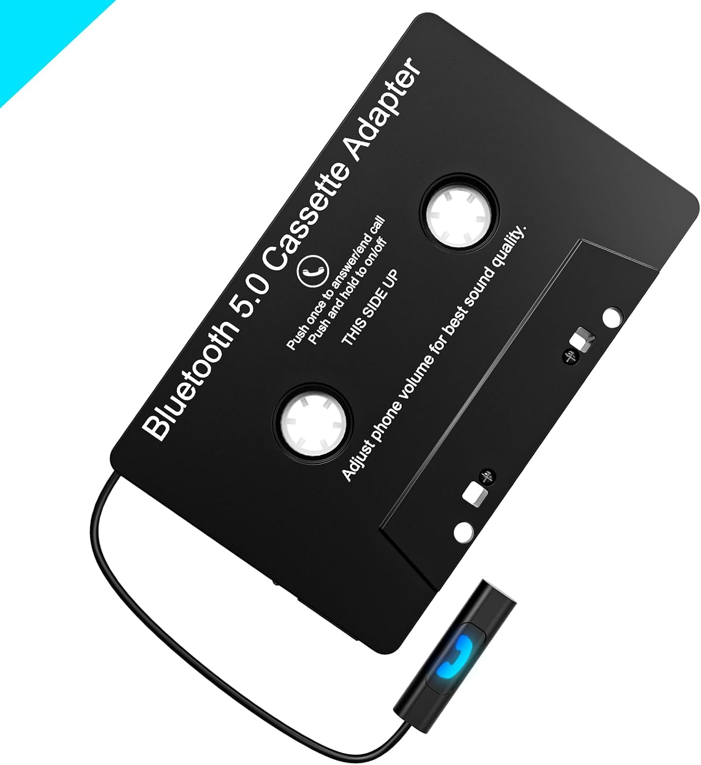Car Audio Cassette to Aux Adapter, Wireless Cassette Audio Receiver, Cassette Player Bluetooth 5.0 Cassette Aux Adapter for Car, Cell Phone, MP3, etc. Black