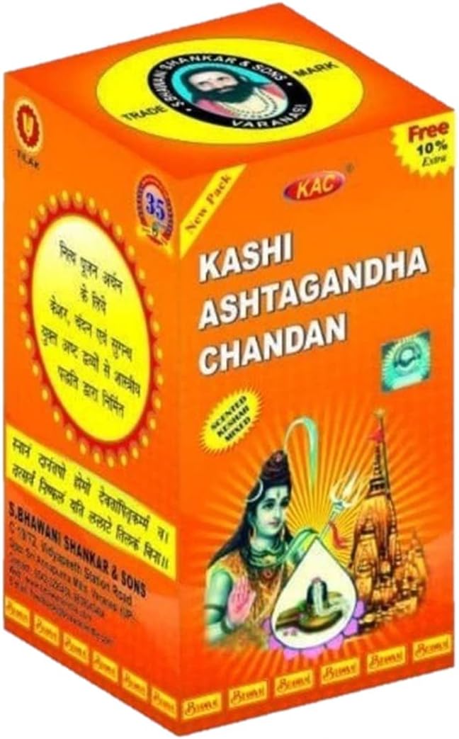 100% Pure Kashi Tulsi Ashtagandha Kumkum Tika Tilak Pure Chandan Powder for God's Pooja (1, 60 Gram)