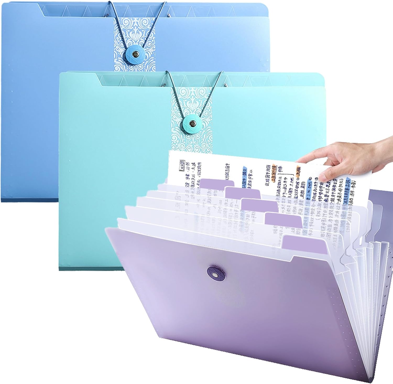 A4 Expanding File Organiser, 3 Pcs Poly Pockets Document Organiser, 12 Compartment Folder Large Capacity Document Bag Accordion, Expandable Folder for Office, Business Trip, Home
