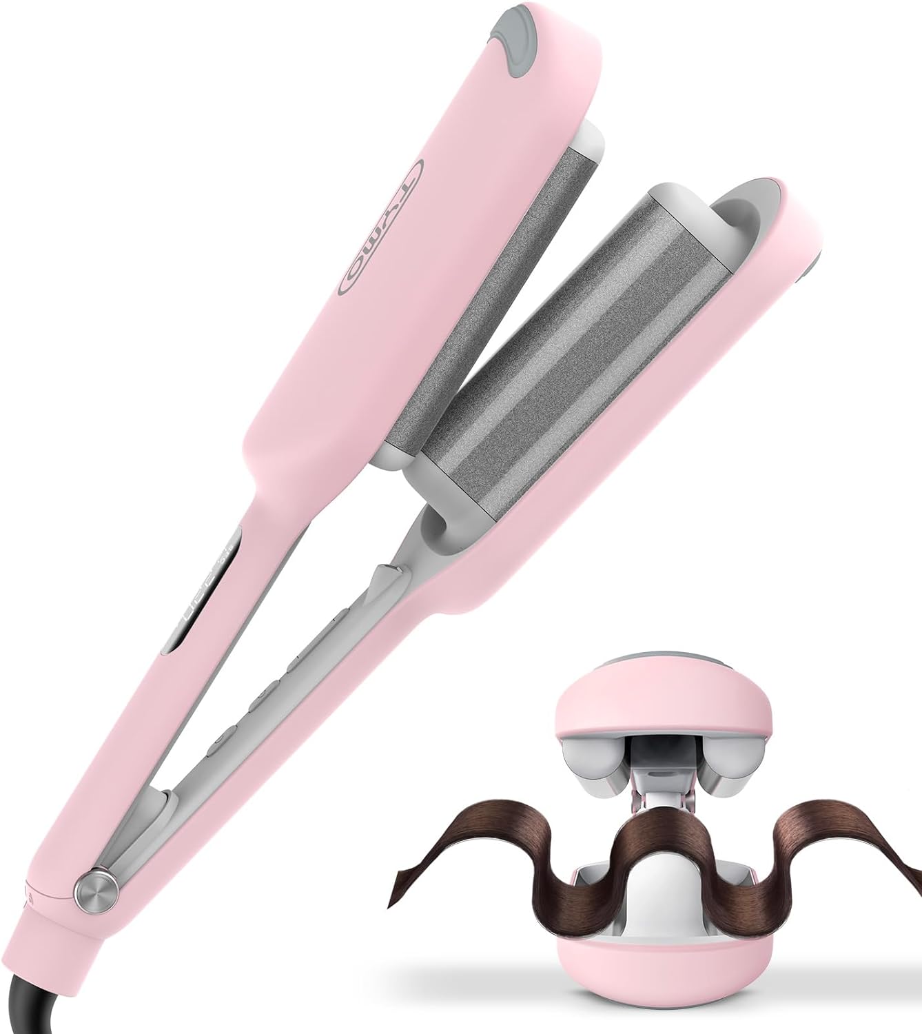 TYMO ROVY Hair Waver Crimper - Hair Curler, Deep Waver Curling Iron, Ionic Curling Wand with Ceramic Tourmaline Barrel for Women, Anti-Scald, Quick & Easy, Dual Voltage, Pink 32mm