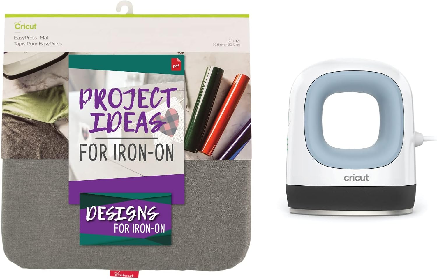 Cricut EasyPress Mini Heat Press Machine Zen Blue and Cricut EasyPress Mat 12x12 Bundle Small Portable Heat Press for T-Shirts Shoes Bags for Small Iron-On and HTV Transfer Projects
