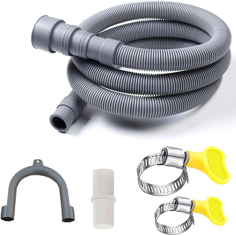 HLMOptimo 6 Feet Universal Washing Machine Drain Hose Flexible Dishwasher Drain Hose Extension Kits Corrugated Washer w/ 2 Clamps 1 adapter 1 U-Bend Holder