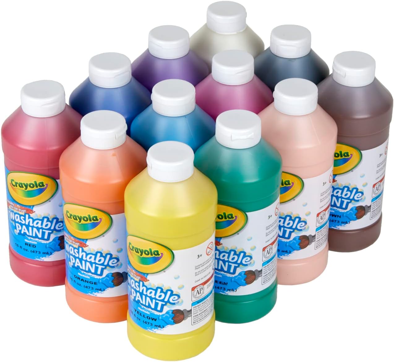 Crayola Washable Paint for Kids (12ct), Teacher Classroom Must Have, Bulk Paint Set, Nontoxic Kids Arts & Craft Supplies, Back to School Essentials, 16 Oz