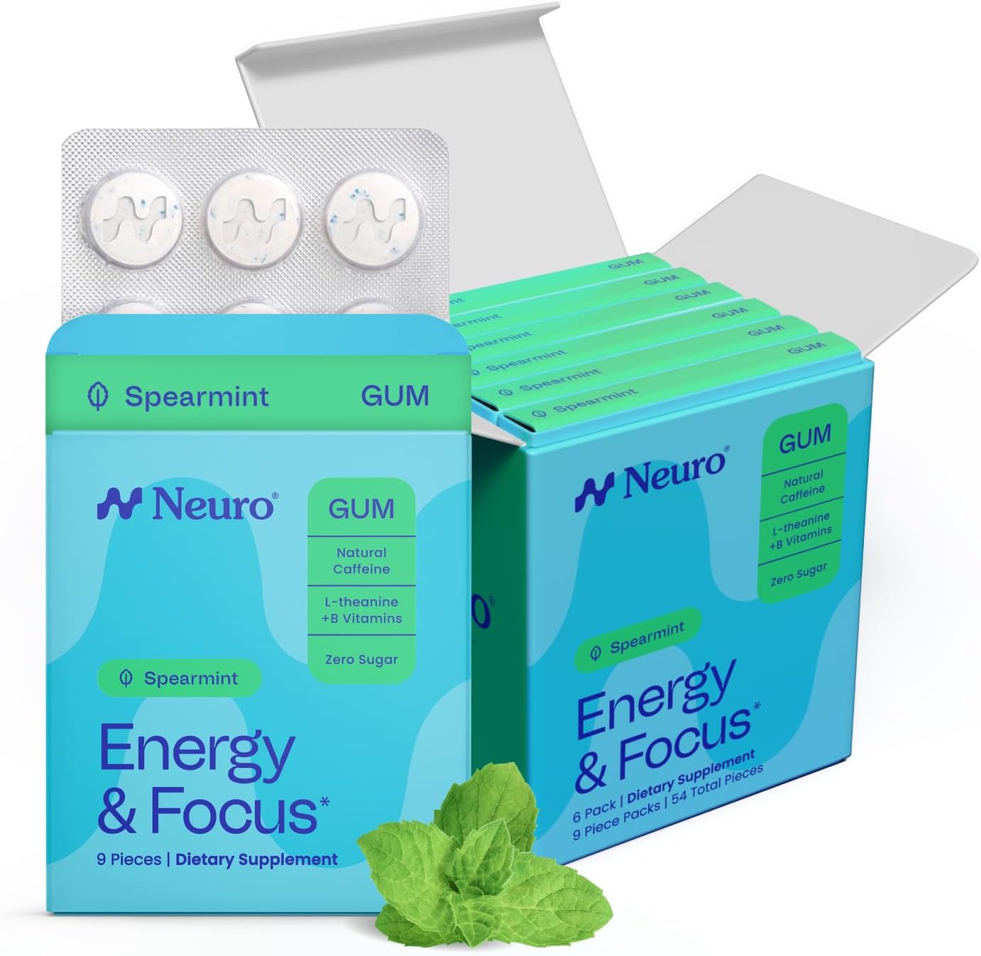 Neuro Energy & Focus Gum, Spearmint, 54 Count