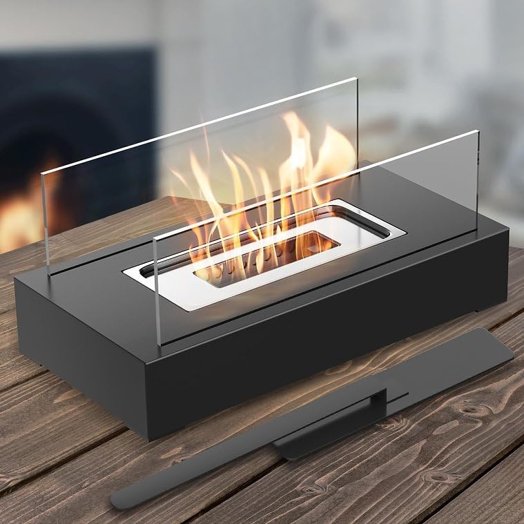 Tabletop Stainless Steel and Glass Fireplace/Firepit