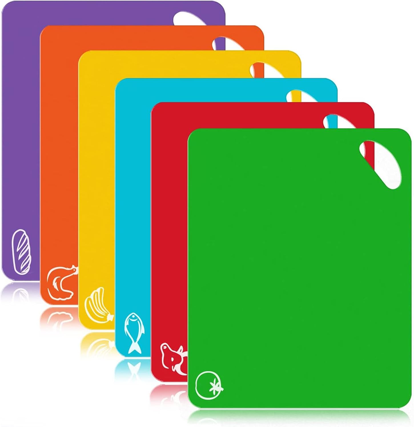 MixcMax Kitchen Plastic Cutting Board Set: Extra Thick Flexible Chopping Board, Kitchen Gadgets for Gifts with Colour Coded & Holder, Camping Cooking Equipment, Dishwasher Safe, Set of 6, Colourful