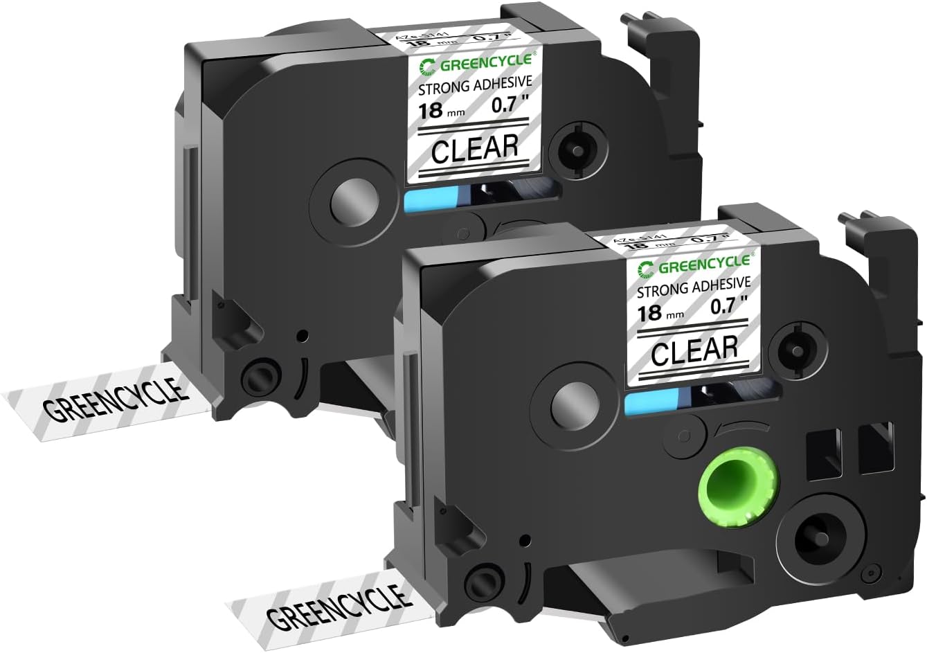 GREENCYCLE 2 Pack TZe-S141 TZ-S141 18mm 0.7" Extra Strength Label Maker Tape Compatible for Ptouch Laminated TZe-141 TZ-141 Black on Clear Label Tape for PT-D400 PT-D410 PT-D400VP PT-D410VP