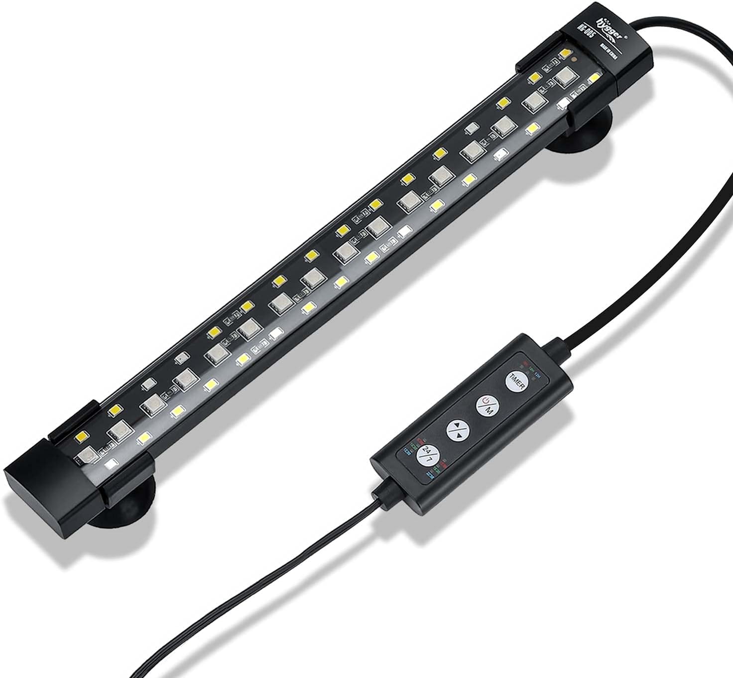 hygger 24/7 Mode Submersible Aquarium LED Light, Full Spectrum Hidden Fish Tank Light with 3 Rows Beads 7 Colors Auto On Off Sunrise-Daylight-Moonlight, Adjustable Timer Brightness 8W