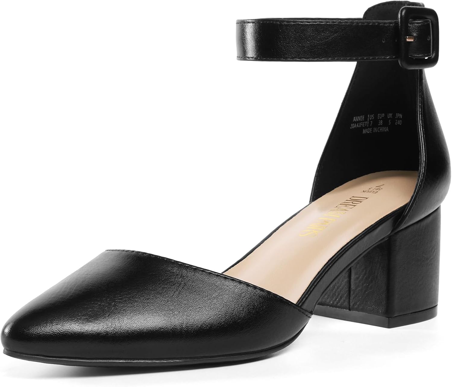 DREAM PAIRS ANNEE Pointed Toe Low Chunky Heels Pump Shoes