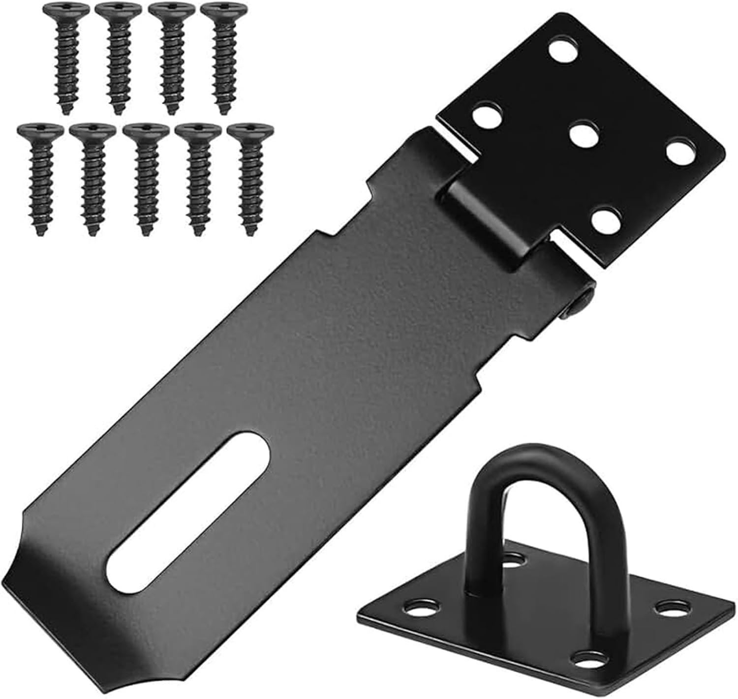1 Piece Heavy-Duty Shed Lock Buckle, Door Padlock Hasp, Stainless Steel Padlock Hasp, Shed Lock Hasp Shed Door Latch Heavy Duty Gate Lock Latch Hasp and Staple for Door Window Cabinet (Black)