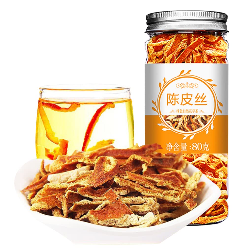 Dried Tangerine Peel Strip 80g/2.82oz, Dried Orange Peel Herbal Tea, Dried Mandarin Oranges, Chen Pi Si 陈皮丝 Fruit Orange Peel Strips Citrus Peel All Natural Chinese Seasoning