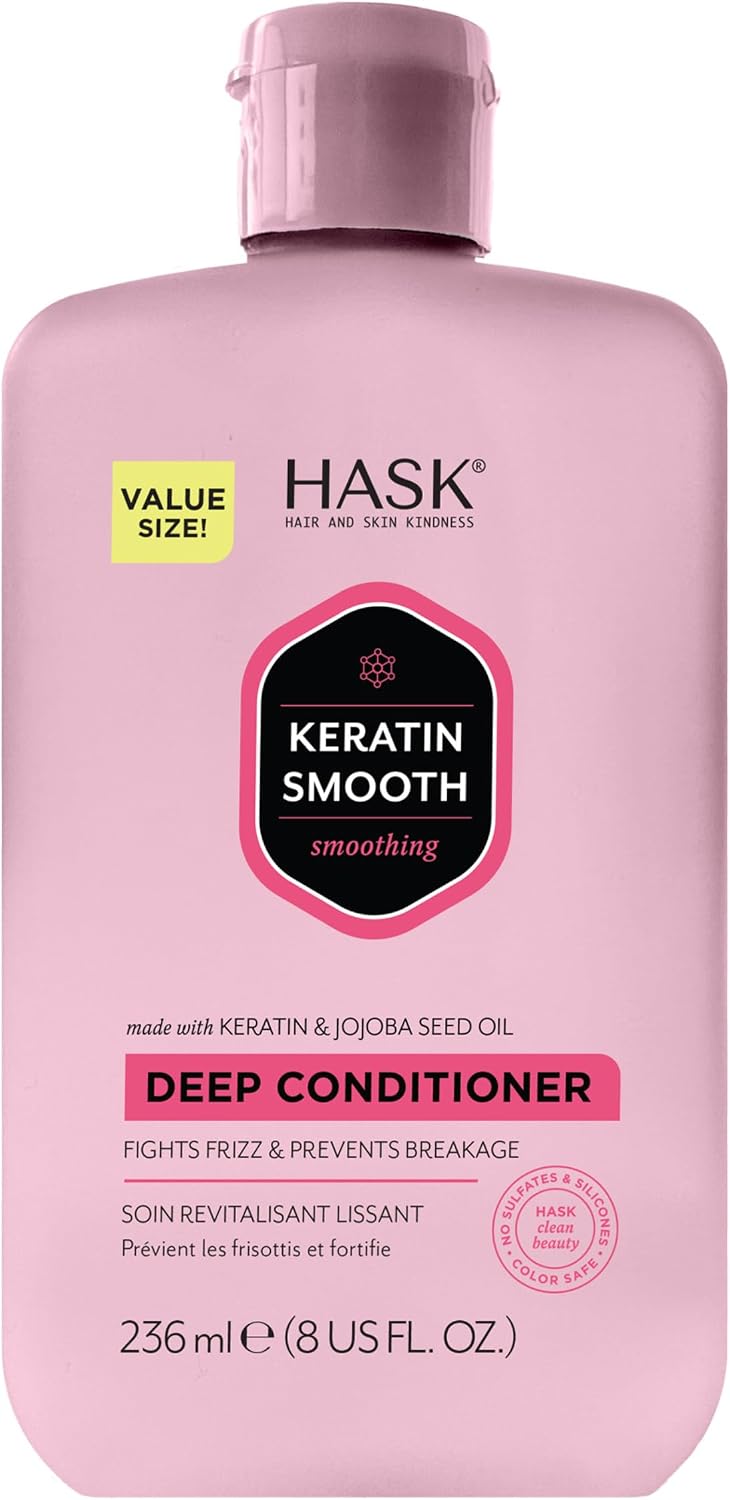 HASK Keratin Smoothing Deep Conditioner Treatment for all hair types, colour safe, gluten-free, sulfate-free, paraben-free - 1 236mL Bottle