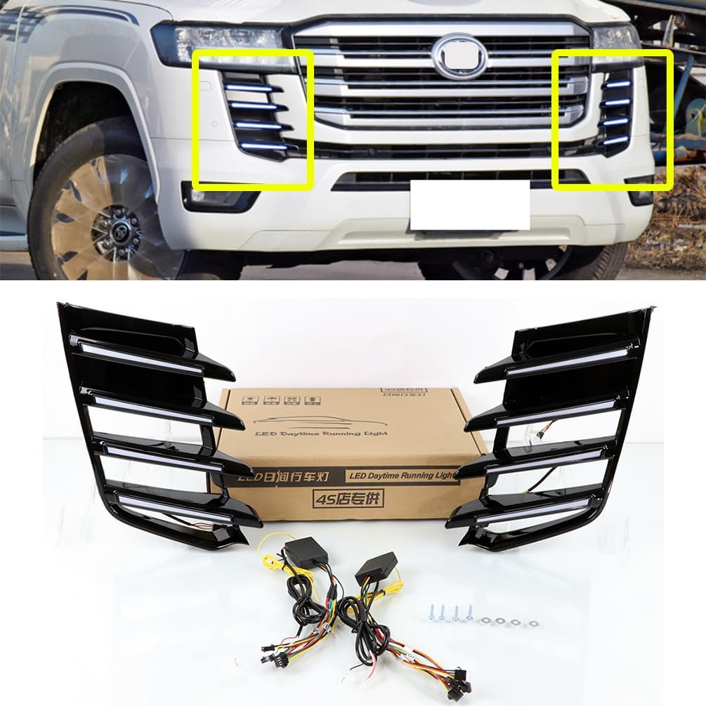 Compatible with Toyota Land Cruiser LC300 2022-2025 Front LED Fog Lamp Daytime Running Light With Amber Turn Signal Lamp LC300 Accessories