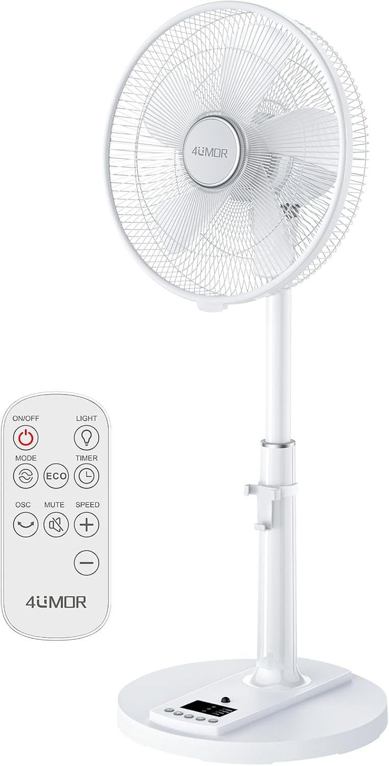 4UMOR DC Standing Fan, Pedestal Fan 16 inch with Remote Control, 20dB Quiet Floor Fan, 9 Speeds|4 Modes|9H Timer|90°Oscillation|Height Adjustable for Bedroom Home Office | 16'' Floor Fan, 9 Speeds, 4 Modes, 9H Timer, 90°Oscillation, Height Adjustable for Bedroom Home Office