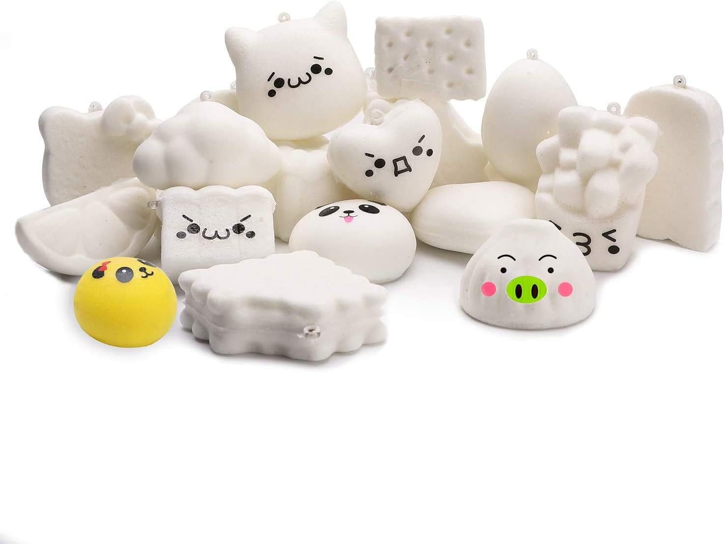 WATINC Random DIY Squeeze Toys for Kids 10PCS Mini Animals Squeeze Toys White Creamy Slow Rising Kawaii Soft Food Education for Keychains Phone Straps, Bonus Lanyard Random Stickers