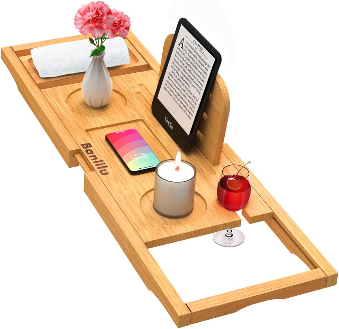 Bath Caddy Tray - Bath Trays for Across The Bath - Expandable Size, Fits Most Bath Tubs