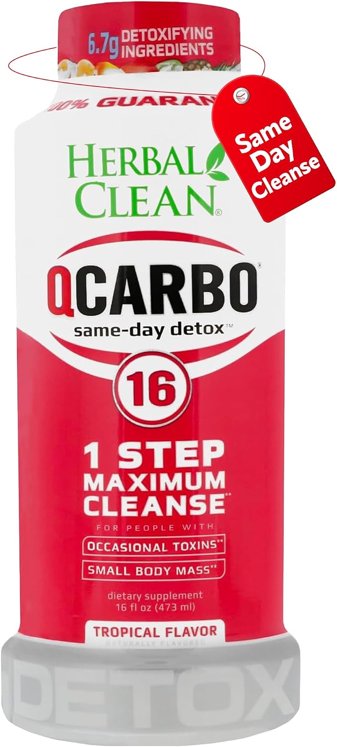 Herbal Clean Qcarbo16 Same-Day Detox Cleanse Drink (16 fl oz) - Tropical Flavor Full Body Cleanse* Detox Drink for Moderate Toxin Level*, Vitamin B2 and Vitamin B12 for Men & Women