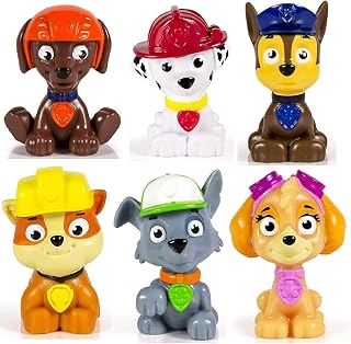 Kids Paw Patrol Mini Figures Set of 6 - Rocky, Zuma, Skye, Rubble, Marshall & Chase