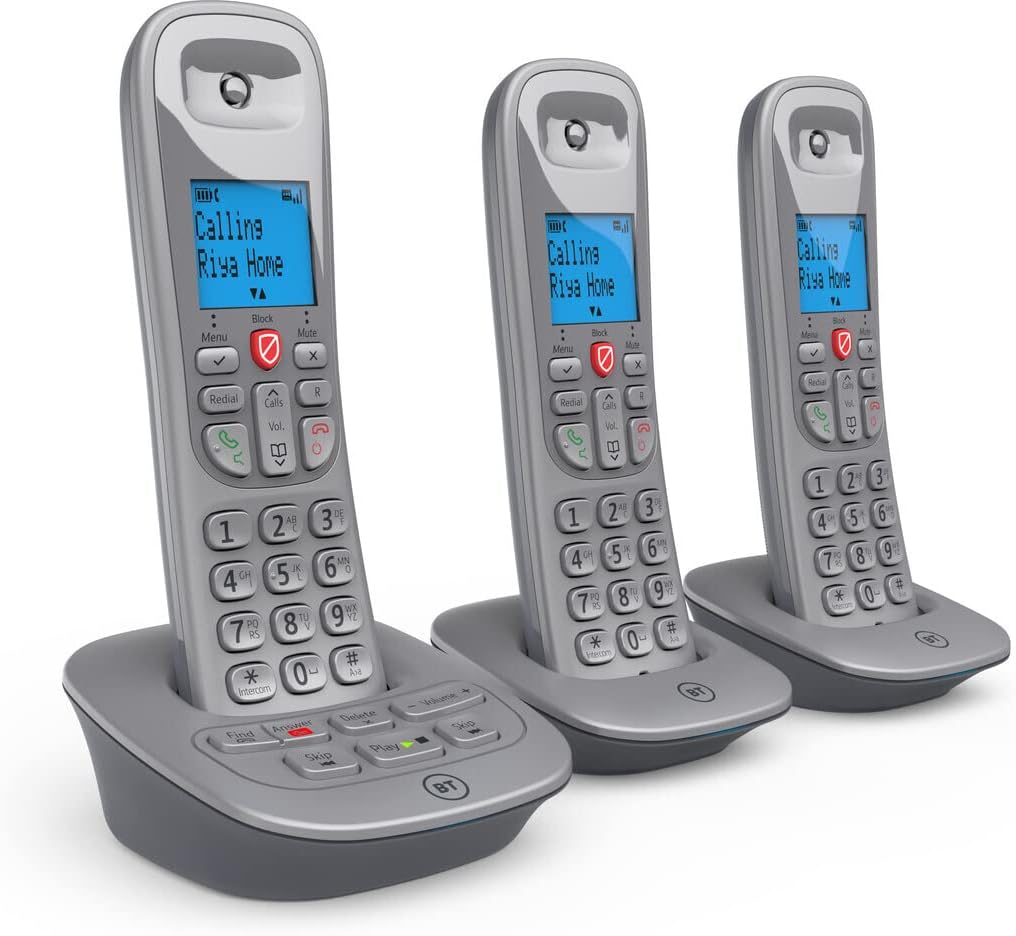 BT 5960 Cordless Landline House Phone with Nuisance Call Blocker, Digital Answer Machine, Trio Handset Pack