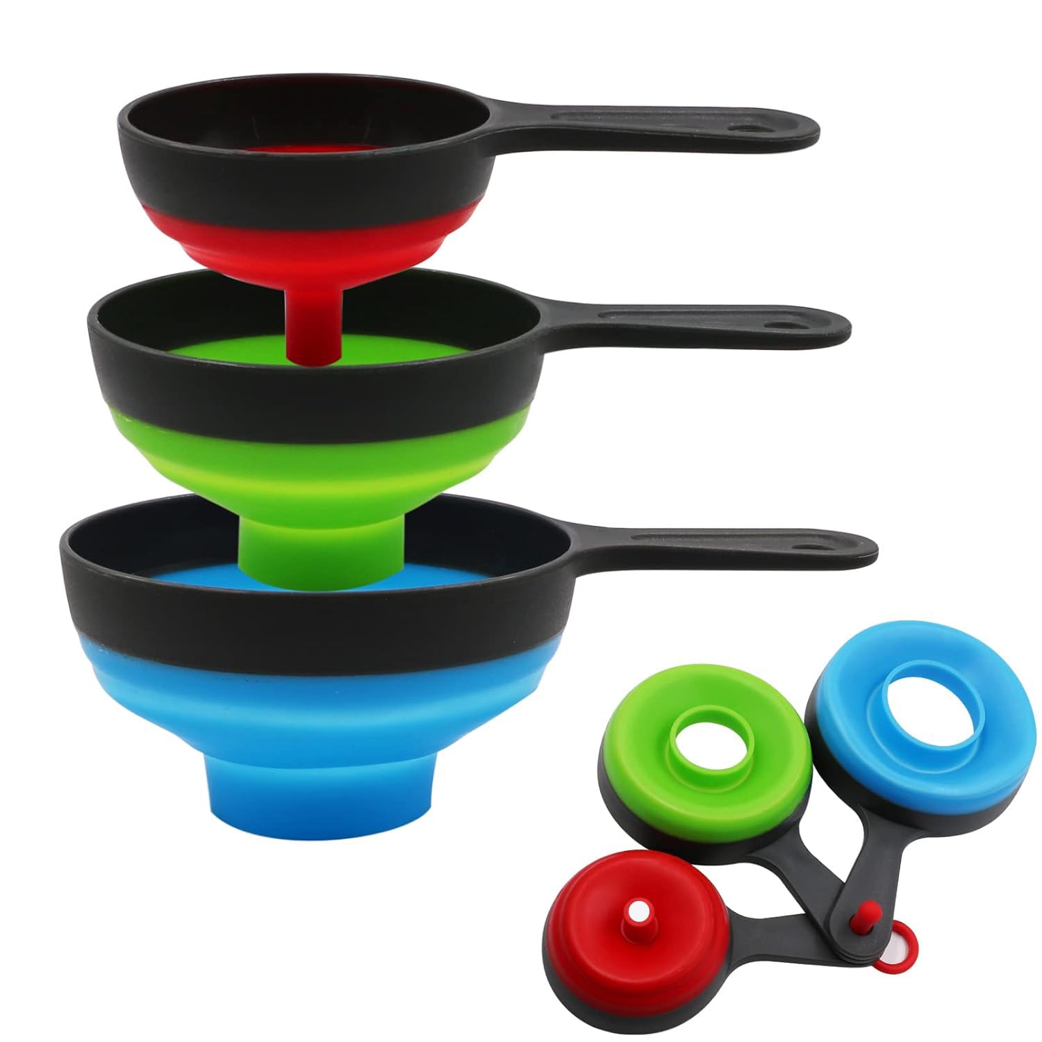 KongNai Canning Funnel for Wide and Regular Jars,Wide Mouth Funnels Sets of 3, Large for Mason Jar, Food Grade Collapsible Silicone Kitchen Accessories for Transfer Jam, Juice, Spices and Oil