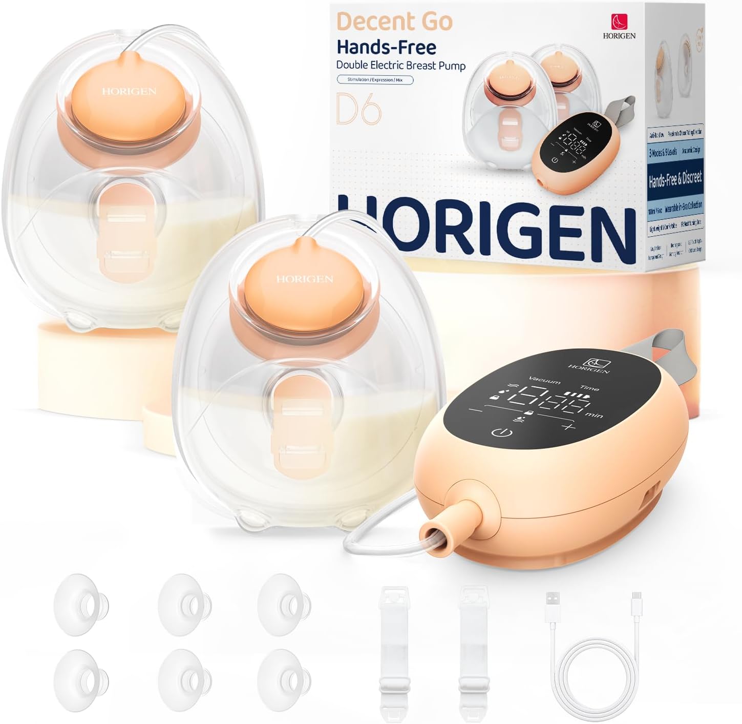 Upgraded Wearable Hands Free Breast Pump: D6 Portable Low Noise Breastfeeding Pumps with 3 Modes & 9 Levels & Memory Function | Leak-Proof Double-Seal Design | Strong Suction 15/17/21/25mm Flange
