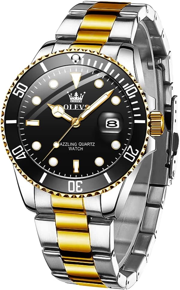OLEVS Mens Watches Designer Calendar Dress Metal Stainless Steel Quartz Analog Waterproof Luminous Wrist Watch Gent Large