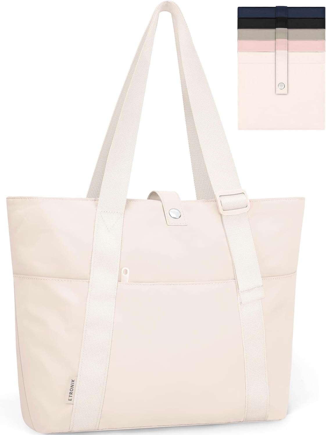 ETRONIK Tote Bag for Women, Foldable Work Tote Bag with Zipper Beach Handbag Shoulder Bag for Travel, Work, Gym, School