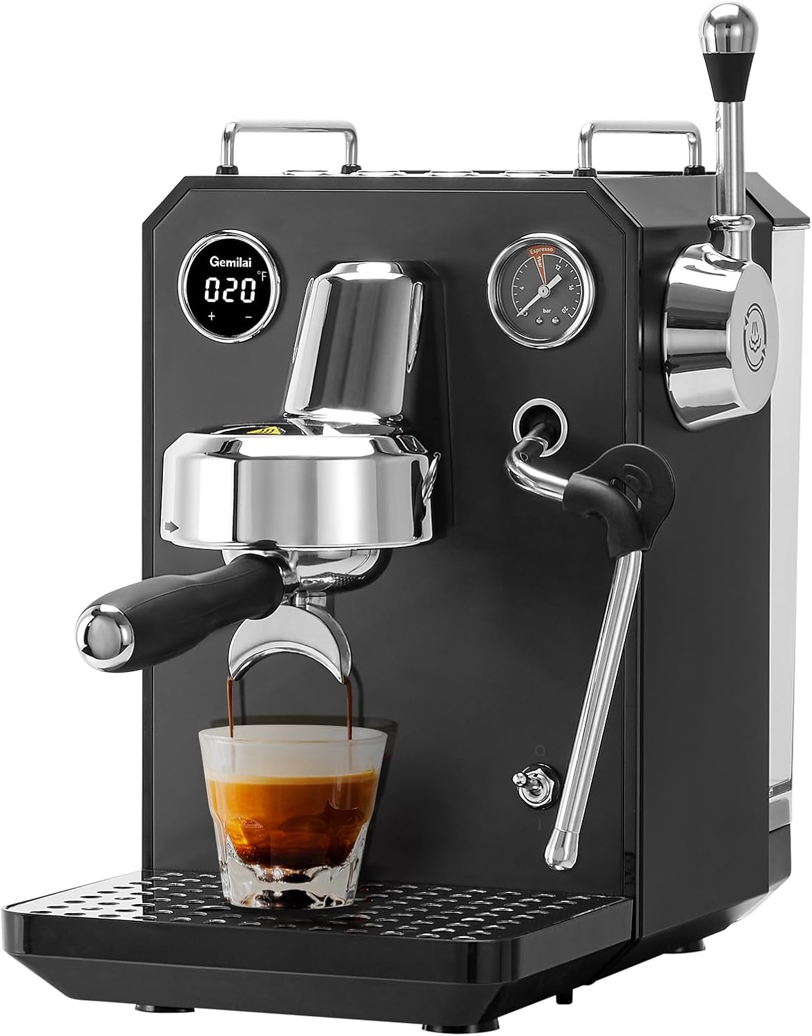 Gemillai Owl G3006 Espresso Machine 58mm Commercial Group Cup and PID Temperature Control Stainless Steel Latte Art Coffee Maker Barista Quality Exhibitor Black