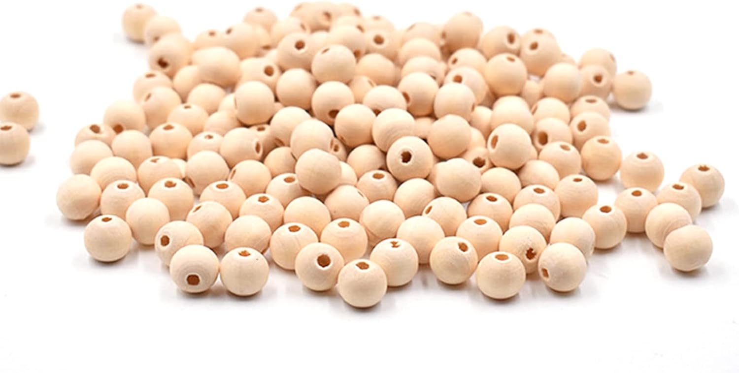 300Pcs 10mm Wood Beads Round Wooden Spacer Beads Unfinished Natural Wood Loose Beads