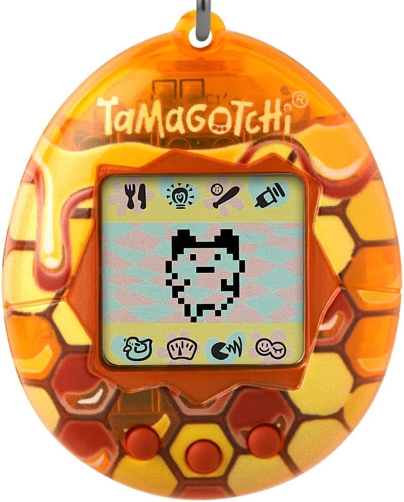TAMAGOTCHI Bandai Original Pure Honey Shell Original Cyber Pet 90s Adults and Kids Toy with Chain | Retro Virtual Pets are Great Boys and Girls Toys or Gifts for Ages 8+