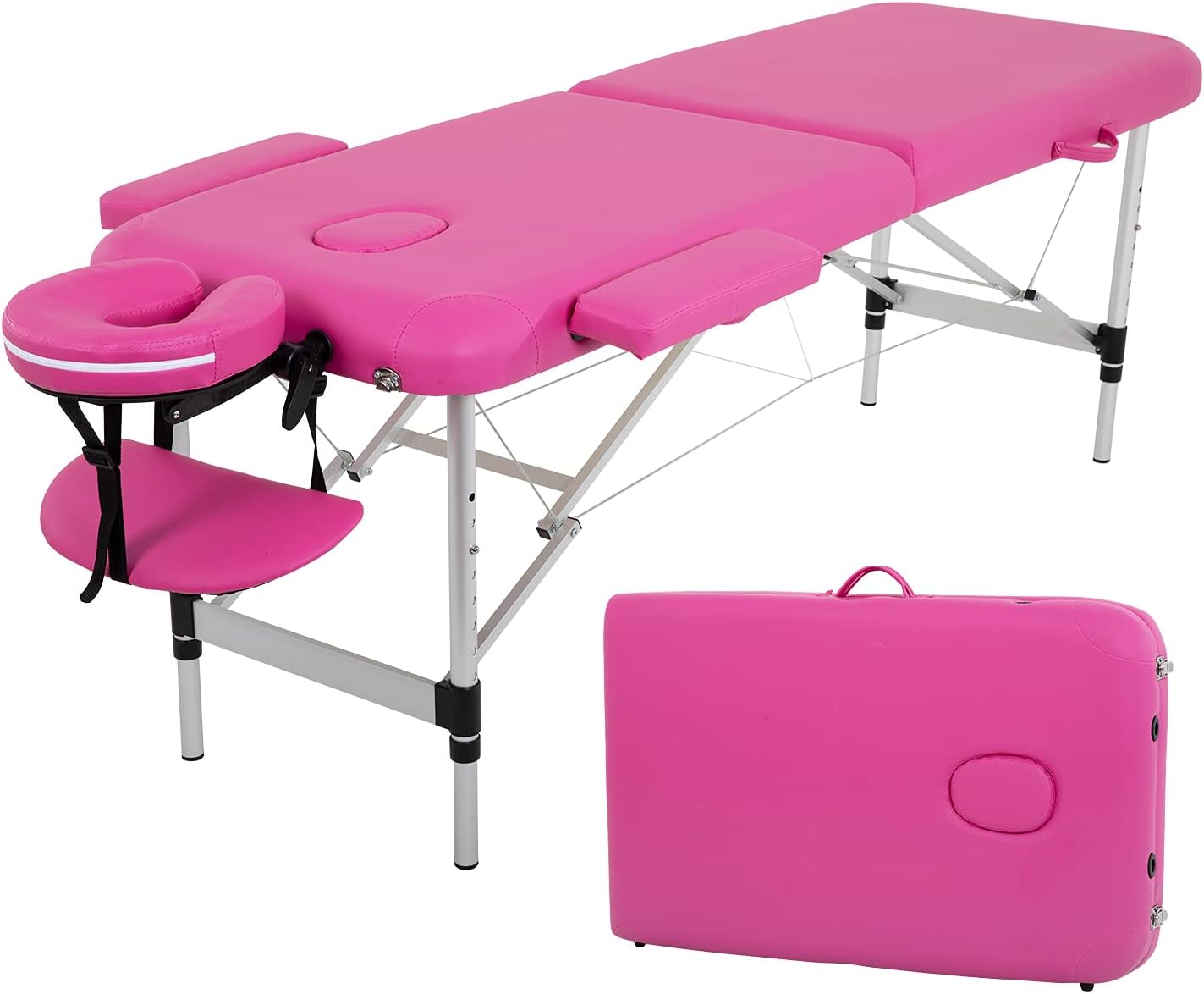 FDW Massage Table Portable Massage Bed Spa Bed 73 Inch Aluminium Lash Bed with Non-Woven Bag Face Cradle Carry Case Height Adjustable 2 Fold Portable Facial Salon Tattoo Bed