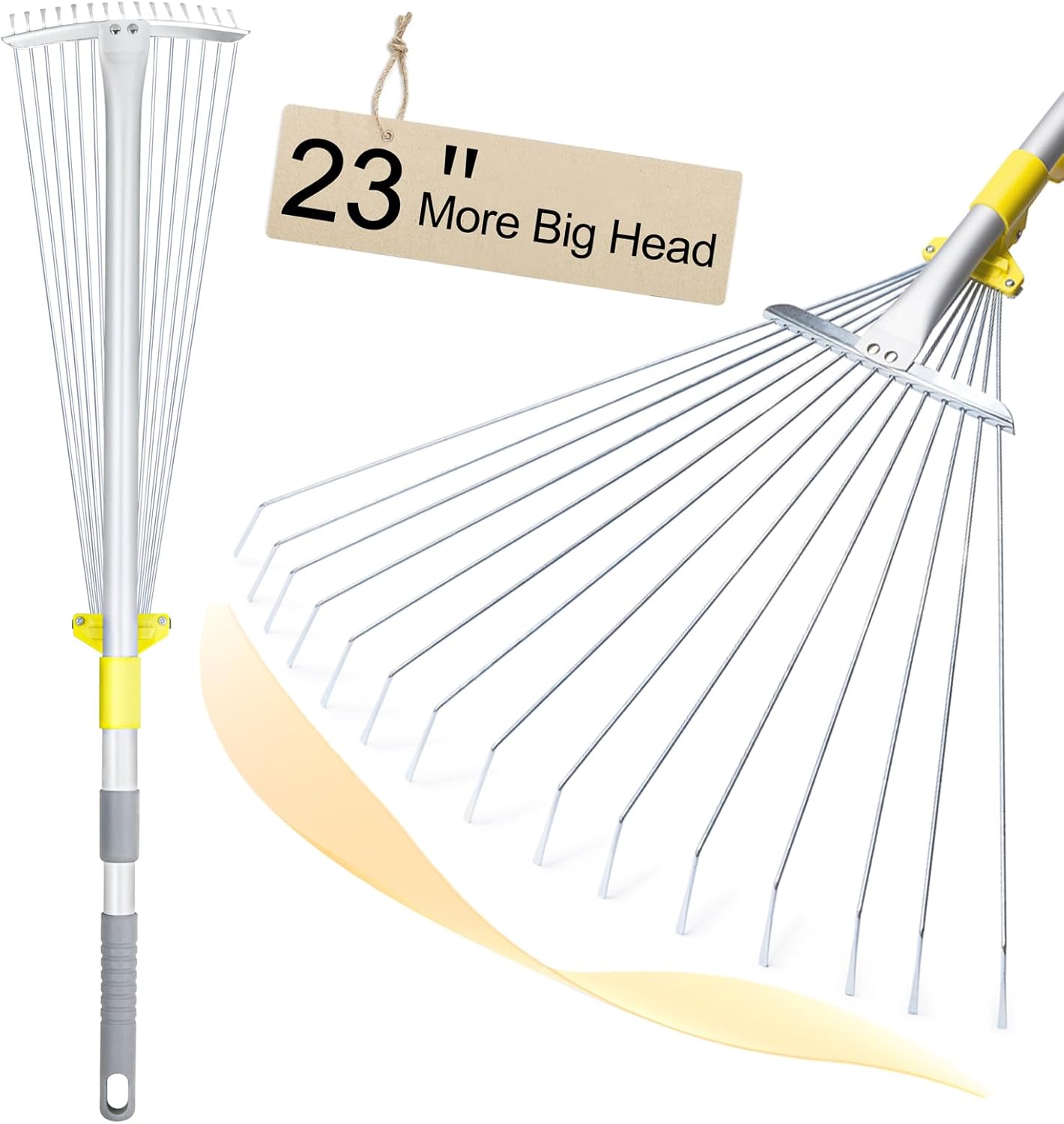 Jardineer 160cm Garden Leaf Rake, Telescopic Leaf Rake for Gardening, Garden Rake for Leaves Among Plants, Lawns and Yards. Adjustable Lawn Rake Head from 22cm to 59cm