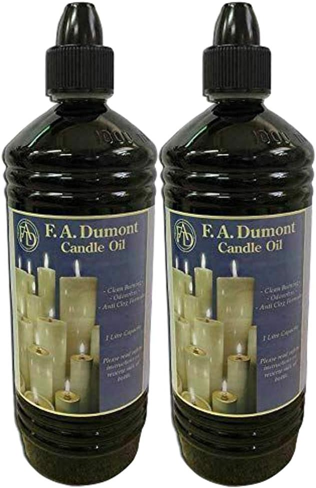 F.A.Dumont Twin Pack Smokeless & Odourless Clear Candle lamp oil 2 x 1 Litre - With Easy Pour Spout