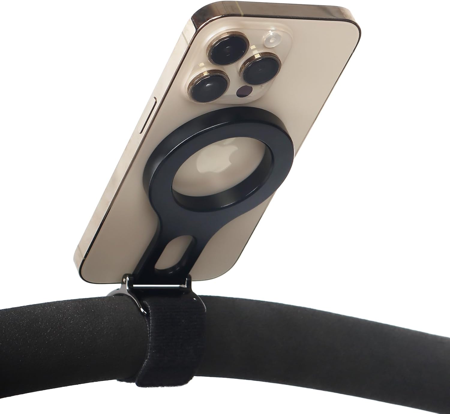 Magnetic Phone Holder for Stroller Bar, Compatible with MagSafe (Strong Magnet) - 180° Adjustable for Gym, Home Fitness Bikes, Shopping Cart, with Adjustable Strap, All Phone (Magnetic Ring Included)