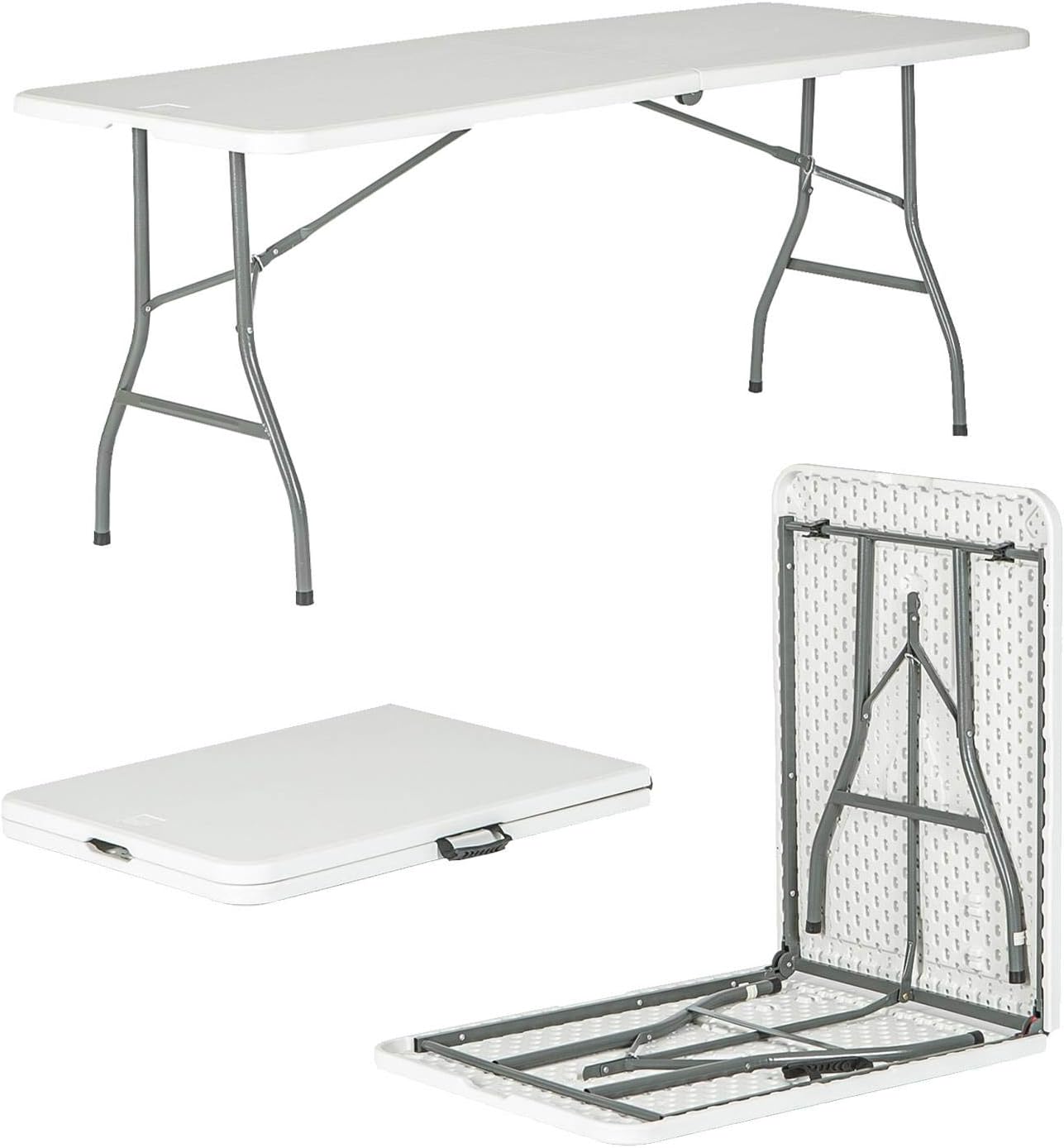 Harbour Housewares Rectangle Folding Trestle Table - 180cm (6ft) - White - Outdoor Folding Table for Picnic, BBQ, Garden, Camping, Wedding, Party Catering