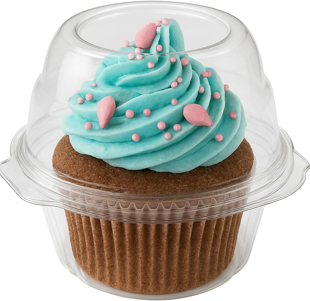 Stock Your Home Individual Plastic Cupcake Containers Disposable with Connected Airtight Dome Lid (100 Count) Clear Single Cupcake Container, BPA Free