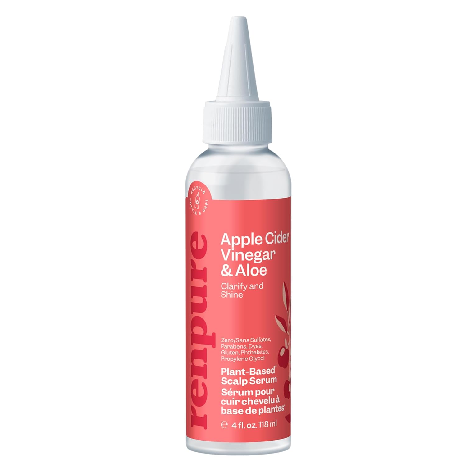 Renpure Apple Cider Vinegar Scalp Serum, Plant-Based – Detoxifies, Balances & Hydrates Scalp for Softer, Shinier Hair – For Itchy Scalp - Apple Cider Vinegar, Ginger Root, Peppermint Leaf - 4 Fl Oz
