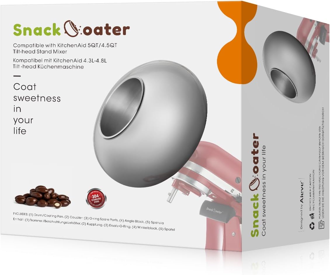 Aieve Snack Coater Compatible with KitchenAid Tilt-Head Stand Mixer, Chocolate Coating Attachment for Freeze-Dried Strawberries,Almonds,Pistachios & Nuts, Home & Commercial Use,Gift for Father's Day