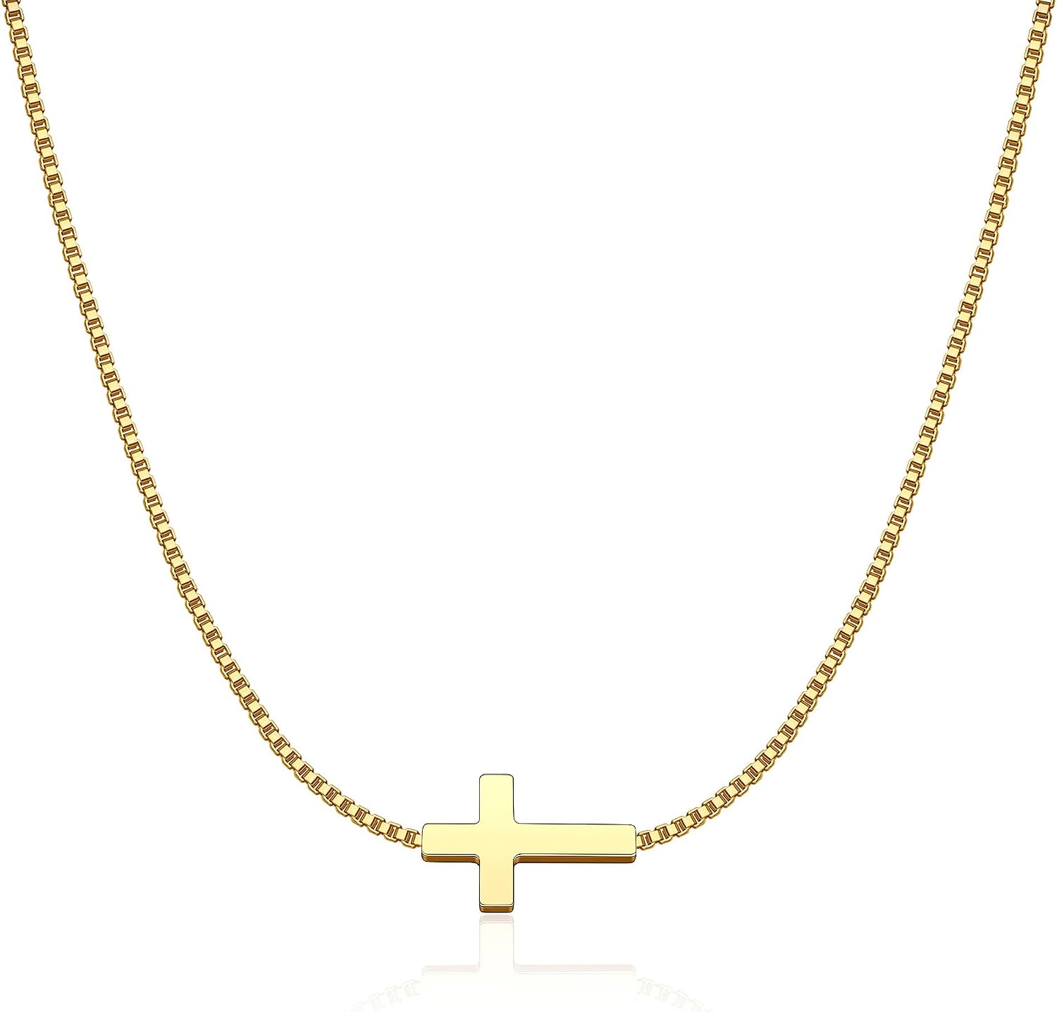 Cross Necklace for Women 14K Gold Silver Plated Dainty Small Cross Pendant Choker Simple Trendy Cute Cross Charm Chain Necklace Easter Basket Stuffers Baptism Religious Faith Jewelry Gift