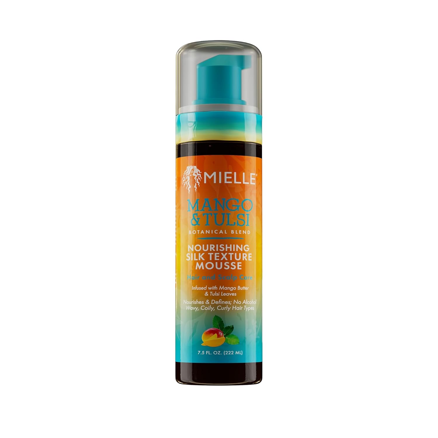 Mielle Organics Mango & Tulsi Nourishing Silk Texture Hair Mousse - Weightless Foam & Styling Mousse for Curly Hair Care - Conditions, Hydrates and Adds Shine (7.5 Fl Oz)