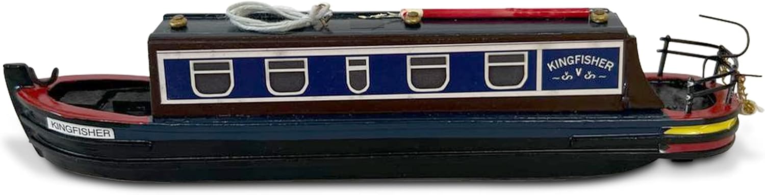 Detailed 20 cm Long Wooden Kingfisher Model Canal Boat | Narrowboat Gift | Fully Assembled Model Canal Boat | Ragdoll Holiday Cruiser | Suitable for OO Gauge