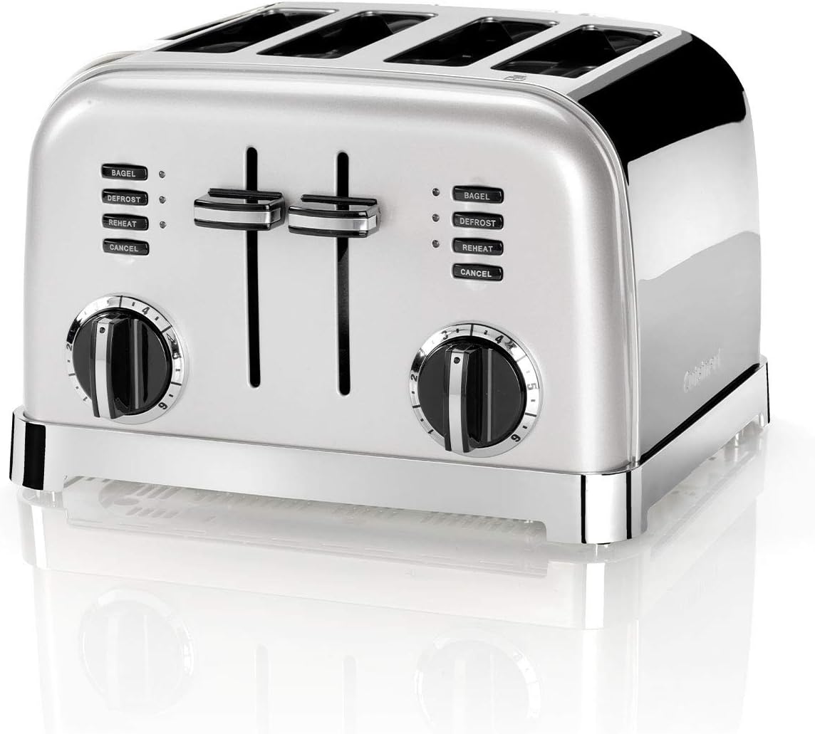 Cuisinart 4 slice toaster, Wide slots, ideal for thick bread and bagels, 6 browning levels plus defrost, Wide slots, High lift lever, Matching kettle available, Frosted Pearl