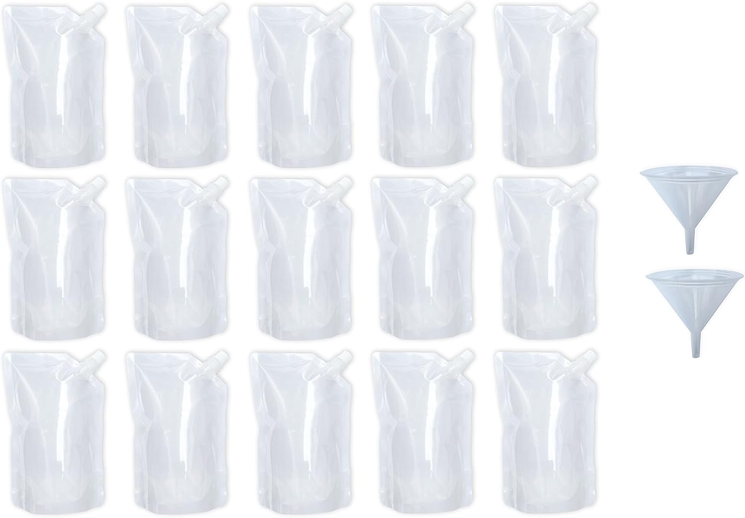 Yukiyi 15pcs 500ml Refillable Drink Pouches for Festivals Clear Travel Plastic Drinks Flasks Cruise Kit Reusable Juice Bags Drink Container Party Halloween Christmas Hot Cold Beverage
