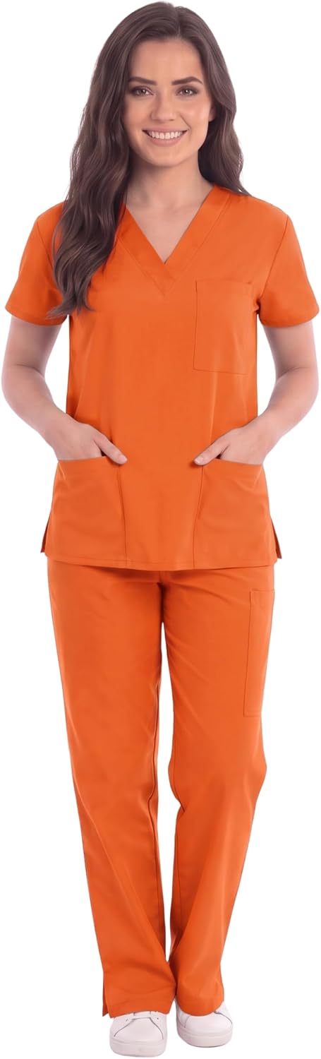 Just Love Women's Medical Scrubs Set, 6-Pocket V-Neck Top & Cargo Pants, Cotton Blend Nursing Uniform