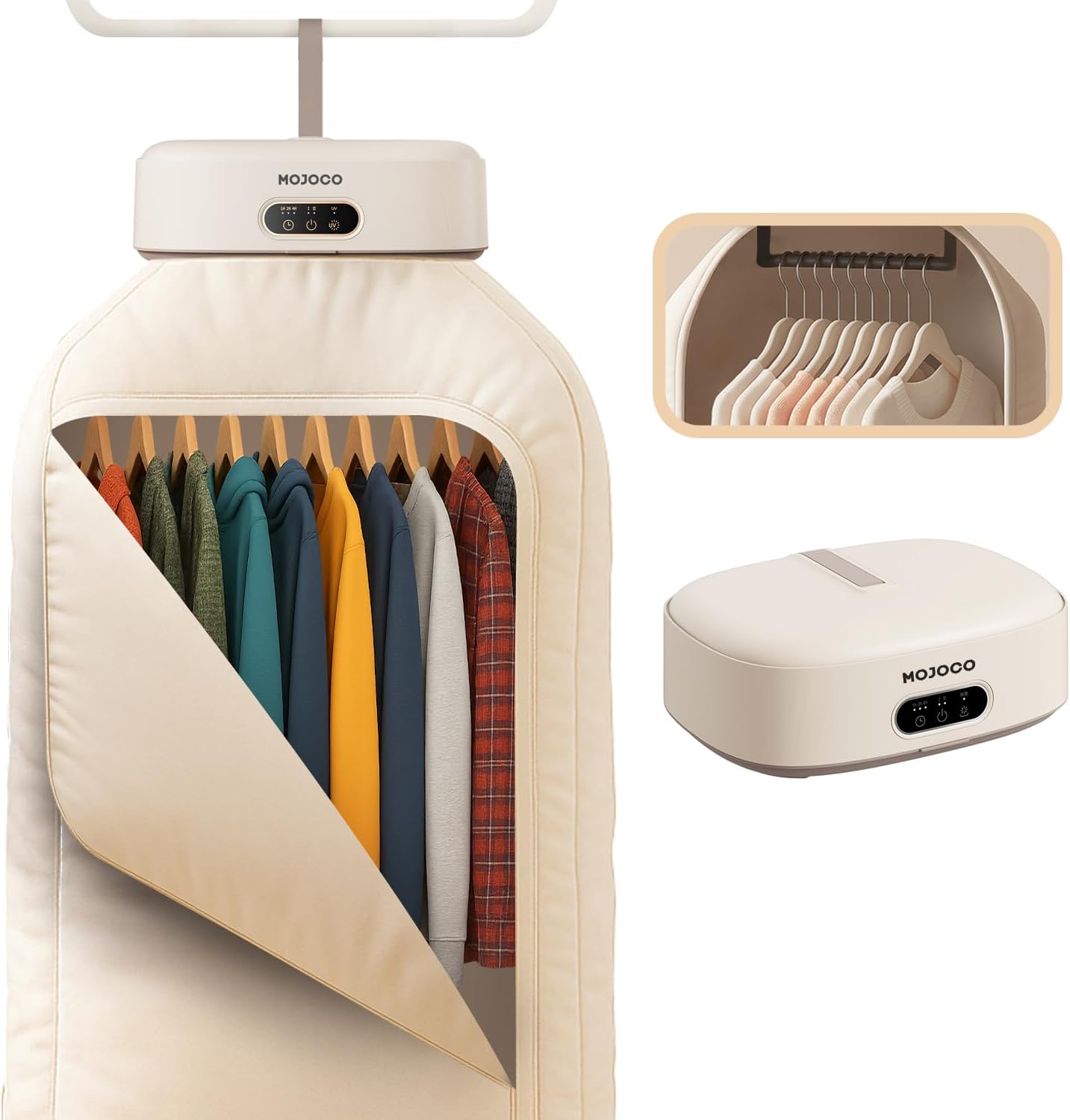 MOJOCO Portable Clothes Dryer - Mini/Compact Dryer for Apartment, RV, Travel - Small Quiet Fast-Drying Machine with Adjustable Timer & Wrinkle-Reducing Heat